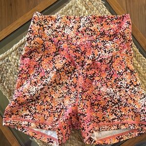 Pink and Orange High-Waisted Crossover Bike Shorts